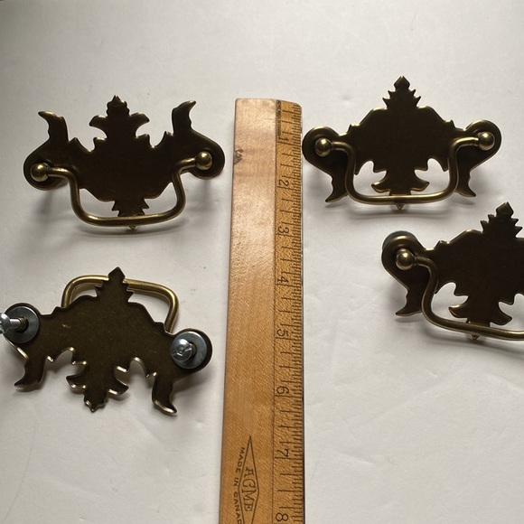 Antique solid brass furniture hardware. Drawer pulls. - Picture 9 of 9